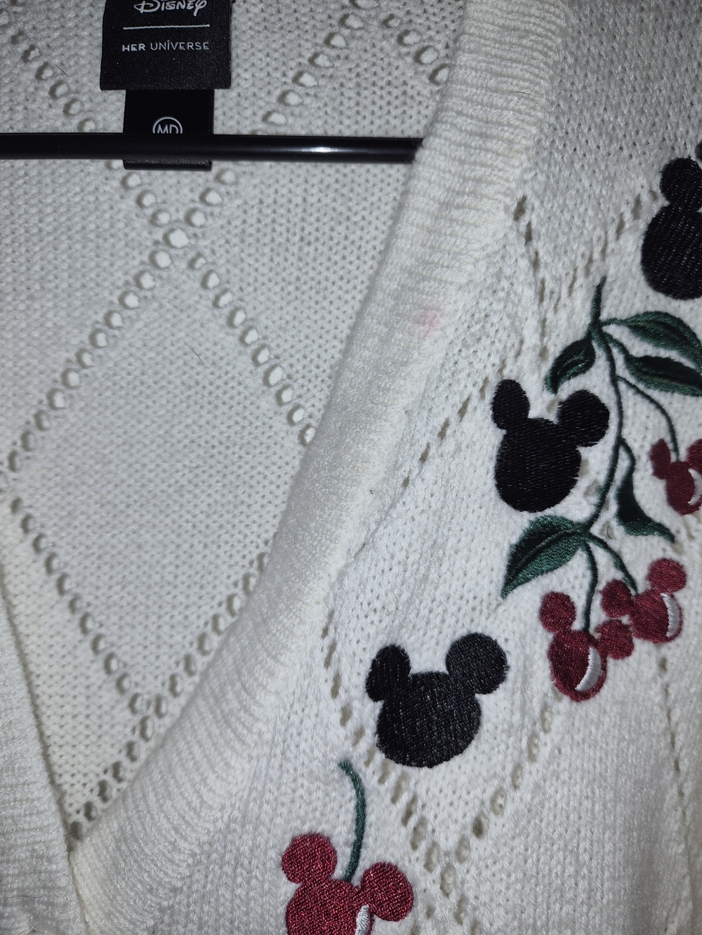 Her Universe Disney Cream Cardigan with Red Cherry & Black Mickey Embroidery - Picture 2 of 4